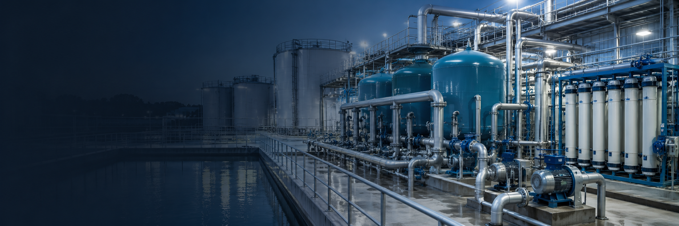 Municipal water treatment equipment, filtration systems, pumps, and process piping