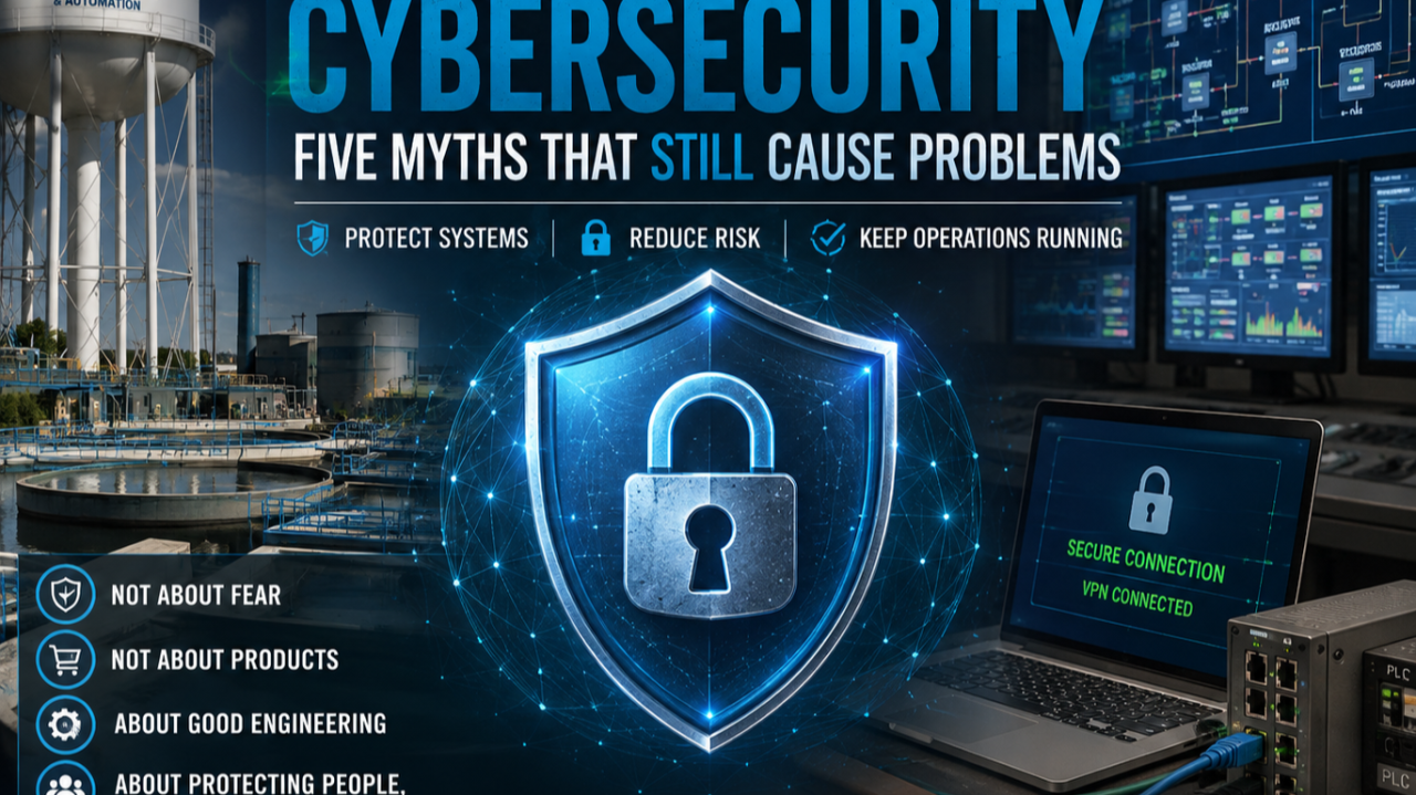 Industrial cybersecurity article cover illustrating secure connected operations