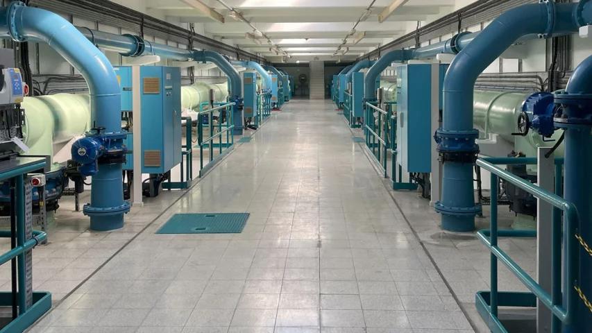 Water pumps and process equipment inside a water treatment plant