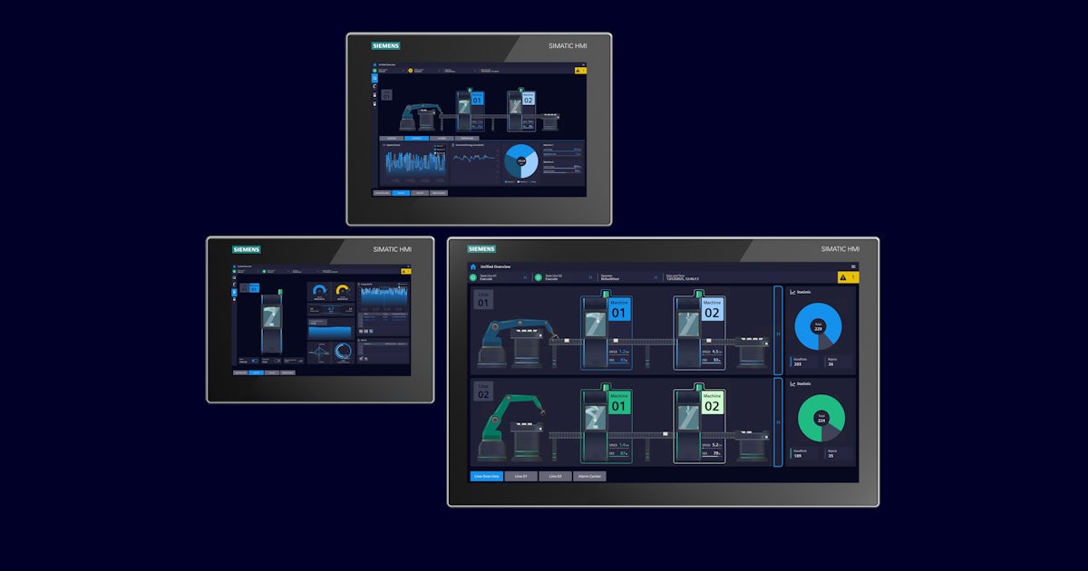 Industrial HMI panels illustrating fixed and mobile visualization interfaces